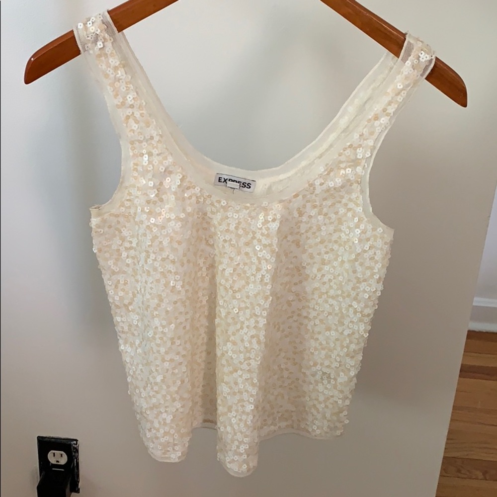 Champagne and white boxy sequin top